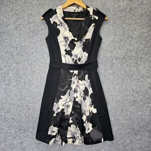 Fit Flare Cocktail Dress Womens XS Black Floral Panel Tropical CYNTHIA STEFFE